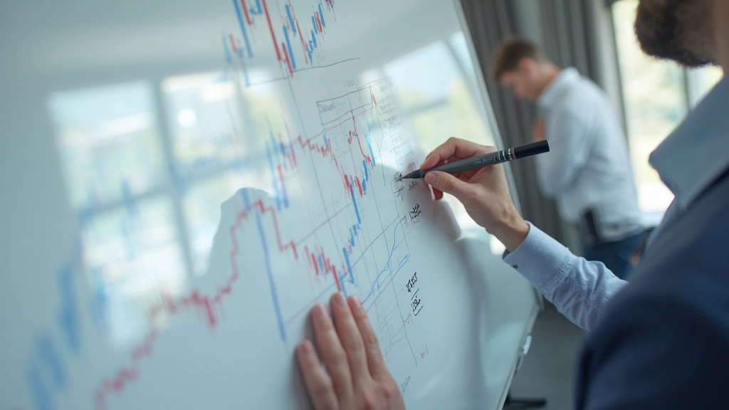 Finanzanalyst erstellt Position-Sizing-Berechnung auf Whiteboard mit mathematischen Formeln und Risikodiagrammen