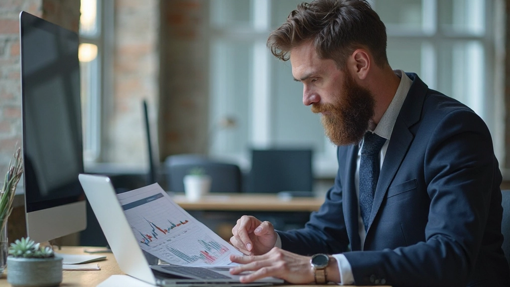 Finanzielle Planungstabelle mit Kalkulationen und Grafiken auf Schreibtisch