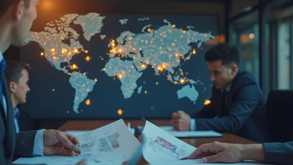 Geopolitische Risiken und internationale Handelsdynamiken mit Weltkarte und Handelsrouten