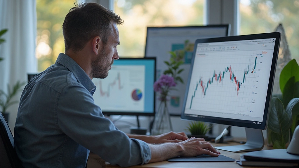 Person arbeitet an strukturiertem Trading-Journal-Spreadsheet mit Spalten für Entry, Exit, Risiko und Gewinn auf Laptop-Bildschirm