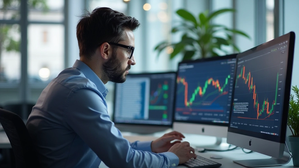 Monitor zeigt technische Chartsanalyse und Marktanalyse-Tools für Trader