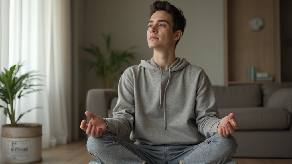 Person meditiert ruhig mit geschlossenen Augen in ruhiger Umgebung, innere Ruhe und Konzentration