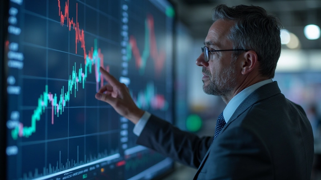Detailliertes Candlestick-Diagramm mit drei verschiedenen gleitenden Durchschnittslinien in unterschiedlichen Farben, die Trendübergänge zeigen