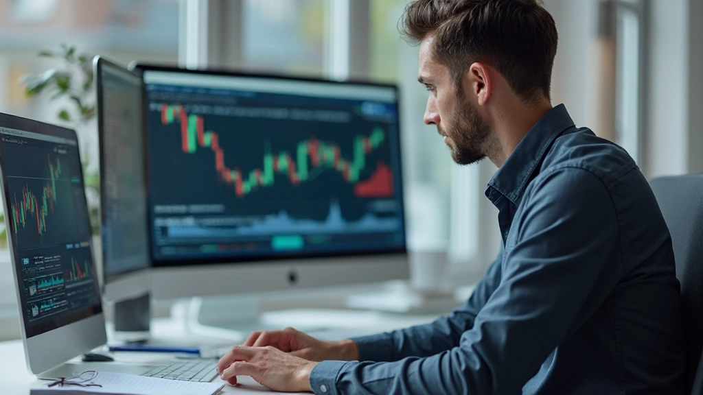 Datenvisualisierungen und Marktdiagramme auf Computer-Monitor in Forschungsumgebung