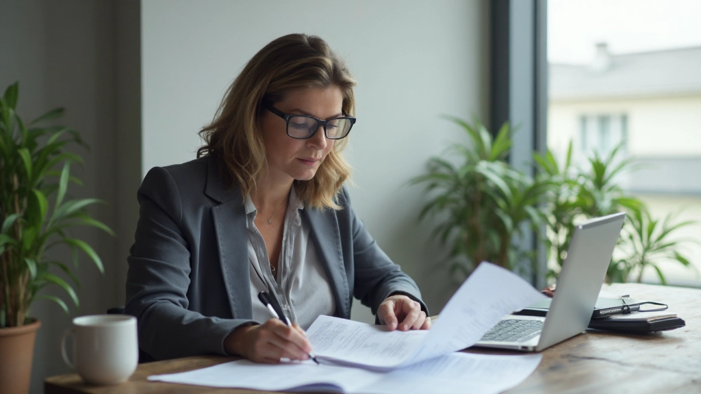 Versicherungsverträge und Dokumente auf Schreibtisch mit Tasse Kaffee und Brille